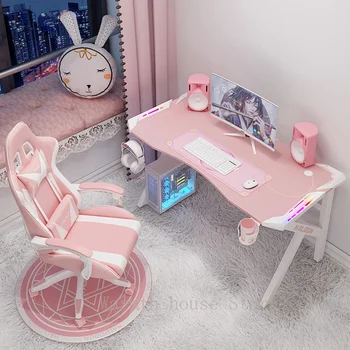 2023 Новый розовый игровой стол, набор стульев, комбинация для девочек, геймер, офисный стол, компьютерный стол, стол для ПК, модный прекрасный стол RGB