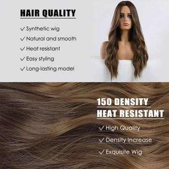EASIHAIR Длинные коричневые синтетические парики с эффектом Омбре для женщин, волнистые парики из натуральных волос, Средняя часть, Женский парик, косплей, термостойкие парики