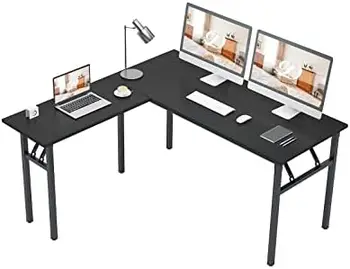 L-образный письменный стол Большой угловой письменный стол Складной компьютерный стол Стол для домашнего офиса Компьютерное рабочее место, тик DND-ND11-TB