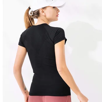 Бесшовные тонкие рубашки для йоги, быстросохнущая футболка для бега, облегающий топ для бега с короткими рукавами, сексуальная спортивная одежда для тренировок