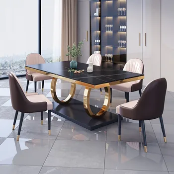 Высококачественный Роскошный Обеденный стол из Мрамора и нержавеющей Стали на 10 мест, Прямоугольный Обеденный стол для гостиной, Домашний Обеденный стол