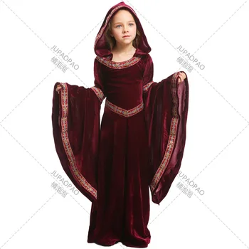 Детское Платье Вампира цвета Красного вина на Хэллоуин для Девочек, Праздничный Костюм для Выступлений 61, Европейская одежда Средневековья, Jupaopao