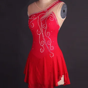 Изготовленное на заказ Женское Красное платье для катания на коньках для соревнований по фигурному катанию на льду, платье для выступления TXH-B010