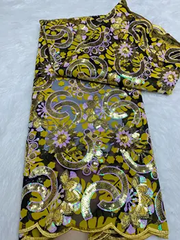 Модная Африканская Бархатная Кружевная ткань с блестками 2023, Высококачественная Роскошная Фиолетовая вышивка, французское сетчатое кружево для свадебного платья FY