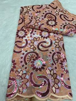 Модная Африканская Бархатная Кружевная ткань с блестками 2023, Высококачественная Роскошная Фиолетовая вышивка, французское сетчатое кружево для свадебного платья FY
