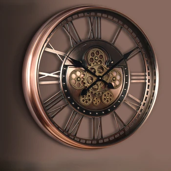 Новая европейская металлическая шестерня настенные часы Американские ретро художественные часы украшение гостиной креативный указатель кварцевые часы