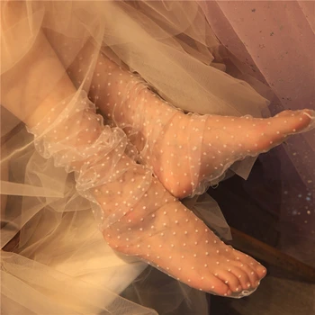 Новые весенне-летние Женские носки в мелкий горошек в стиле Харадзюку, Сетчатые прозрачные женские носки в тонкий горошек Для девочек, Милые носки для девочек