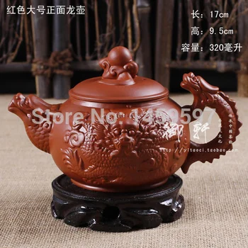 Новый исинский чайник 320 мл большой емкости, фиолетовый глиняный чайник zisha, чайник из натуральной фиолетовой глины, большой чайник с драконом