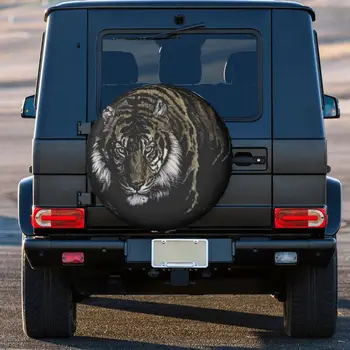 Обои Тигровый черный Чехол для шин Чехол для шин для автомобилей Jeep, Trailer, RV, SUV Аниме Чехол для шин Водонепроницаемый и пылезащитный