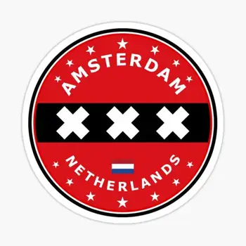 Флаг Амстердама, наклейка в виде круга для декора ноутбука, спальни, Автомобиля, Милый Мультфильм, Модный Общественный Чемодан
